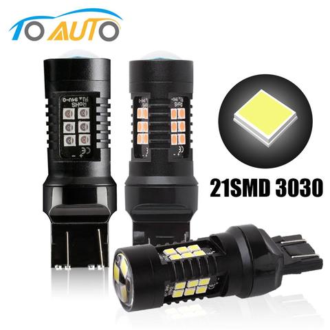 SRCK-feux de Stop de voiture, T20 7443 W21/5W W21W LED 7440 ampoule LED, puces pour Stop de voiture, lampe blanche, rouge et jaune, 12V, 3030 21SMD ► Photo 1/6