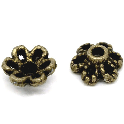 Doreenperles alliage à base de Zinc perles casquettes fleur Antique Bronze couleur bricolage fabrication de bijoux (convient aux perles 8mm-12mm) 6mm x 2.8mm, 300 pièces ► Photo 1/3