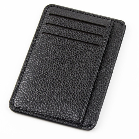 Mode hommes porte-cartes en cuir PU Durable 6 cartes fente Ultra-mince Lichee motif portefeuille 8.3x11.8x0.5CM ► Photo 1/6