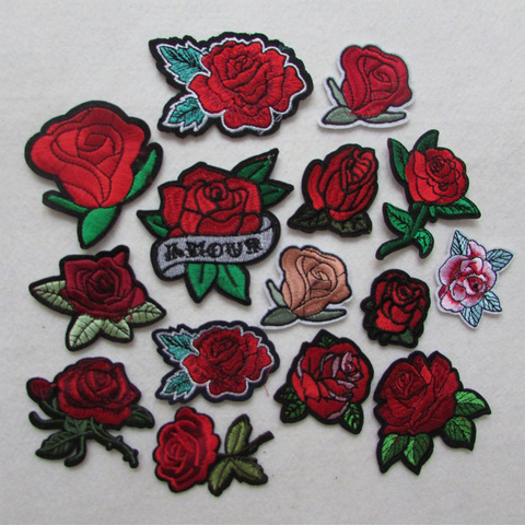 Patchs à coudre à repasser pour femmes, Motif de broderie de fleurs de Rose rouge, autocollant à appliquer bricolage décoration de mariage, offre spéciale ► Photo 1/1