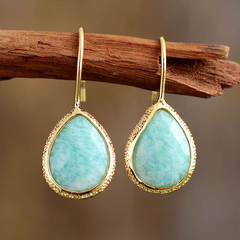 Boucles d'oreilles en pierre naturelle pour femmes larme Amazonite balancent boucle d'oreille mignon élégant OL classique bijoux Femme en gros ► Photo 1/6