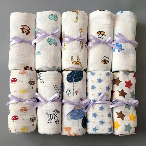 1Pc mousseline 100% coton bébé Swaddles doux nouveau-né couvertures bain gaze écharpe pour bébé sac de nuit poussette couverture tapis de jeu ► Photo 1/6