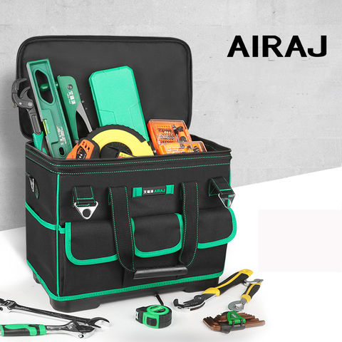 AIRAJ rehaussant le sac à outils de grande capacité, sac d'électricien multifonction, sac de travail du bois Anti-chute et résistant à l'usure ► Photo 1/6