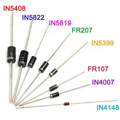 Ensemble de diodes redresseuses, composants électroniques, bricolage, kit assorti, 1N4148 1N4007 1N5819 1N5399 1N5408 1N5822 FR107 FR207, 100 pièces/lot ► Photo 1/2