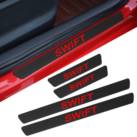 Film autocollant pour seuil de porte de voiture, 4 pièces, anti-rayures, protection de pédale en carbone pour Suzuki swift ► Photo 1/6