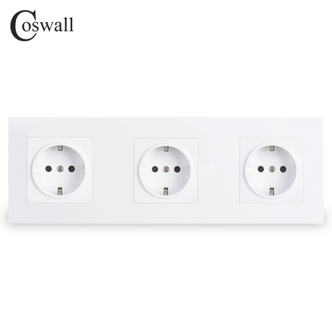 COSWALL-prise électrique murale 16a sol, normes ue, Triple sortie, avec porte de protection pour enfants, panneau PC, noir, blanc, or, gris ► Photo 1/6