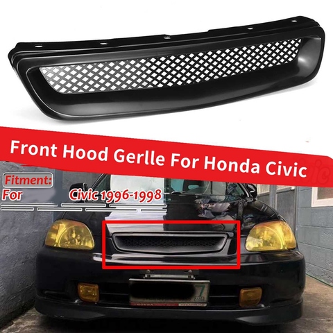 Garniture noire de couverture de gril de capot de pare-chocs avant de voiture d'abs pour Honda Civic EK CX DX EX HX LX Type R 1996 1997 1998 ► Photo 1/6