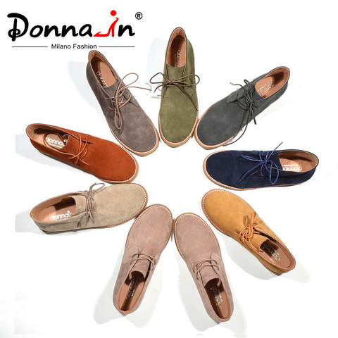 Donna-in décontracté en cuir véritable daim bottines 8 couleurs femmes automne chaussures plates classique femmes à lacets chaussures grande taille dames ► Photo 1/6