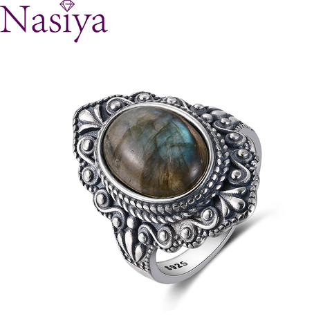 Nasiya Vintage ovale naturel Labradorite anneaux pour femmes 925 bague en argent Sterling bijoux bague de doigt pierres précieuses anneaux cadeau de fête ► Photo 1/6