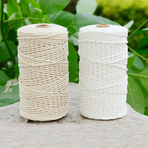 Cordon torsadé Durable en coton Beige pour macramé, cordon de 3mm, blanc naturel, pour artisanat, fourniture décorative faite à la main, 200m ► Photo 1/6
