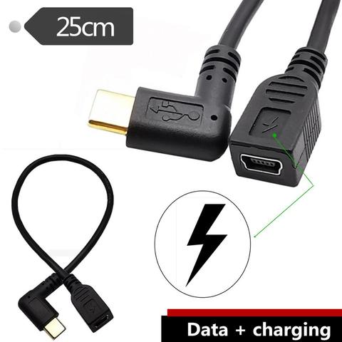 Dutek – câble de recharge USB-C mâle/Mini USB (Mini B) femelle/mâle USB-C, 3.1 m, Angle droit/gauche 0.25 ► Photo 1/1