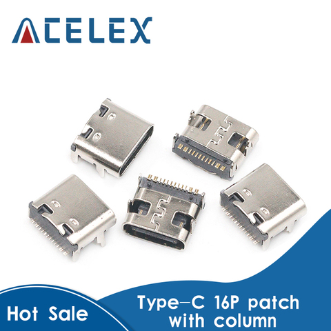 10 pièces, SMT-USB 3.1 type-c 16 broches, connecteur femelle pour téléphone portable, port de chargement, prise de charge, pieds de remorquage ► Photo 1/6