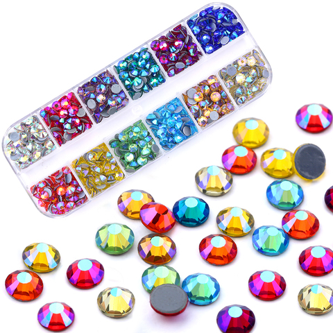 Strass ronds en cristal à dos plat, 12 couleurs, pour les vêtements, chaussures, artisanat, gemmes en verre rond ► Photo 1/6