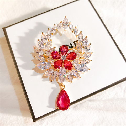 Broches Vintage en cristal de Zircon rouge et blanc, pour bricolage, Bouquets de mariée, accessoires de bijoux, Broches en strass ► Photo 1/6