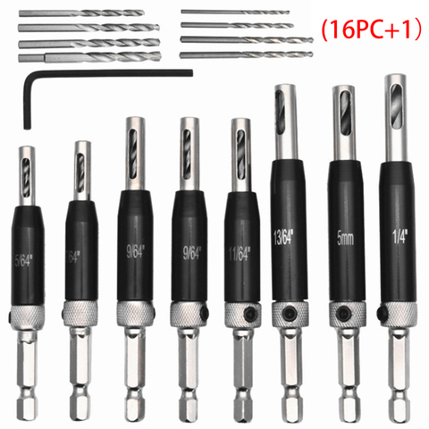 17 pièces oxyde noir auto centrage serrure charnière foret ensemble matériel tiroir pilote trou Guides pour acier inoxydable foret ensemble ► Photo 1/6