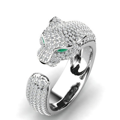 Tête de léopard de luxe yeux verts Zircon anneau bague de mariage pour les femmes Micro-incrusté Zircon anneau bijoux bague de fiançailles bijoux cadeau ► Photo 1/6