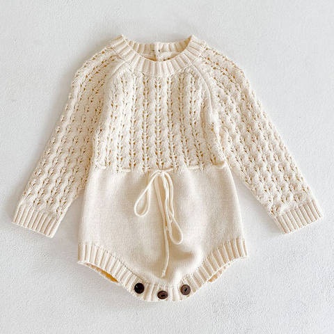 Printemps bébé vêtements filles barboteuse automne à manches longues bébé fille tricot évider barboteuses bébé combinaison bébé vêtements ► Photo 1/6