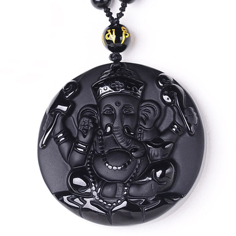 Livraison directe pendentif Ganesha noir obsidienne Jade pendentif sculpté Ganesh éléphant pendentifs chanceux collier gratuit bijoux en cristal fin ► Photo 1/6