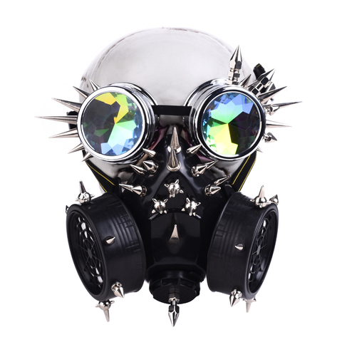 Masque Steampunk entièrement Studed avec lunettes Rivet masque fantaisie Cosplay exclusif masque gothique rétro Rock Halloween et lunettes ► Photo 1/2