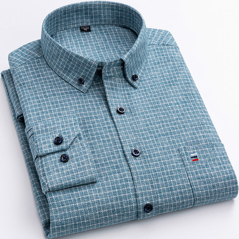 Chemise à carreaux à manches longues pour hommes, 100% pur coton 7XL 6XL, chemise d'affaires Slim Fit, vêtements coréens décontractés, surdimensionnés à boutons ► Photo 1/6