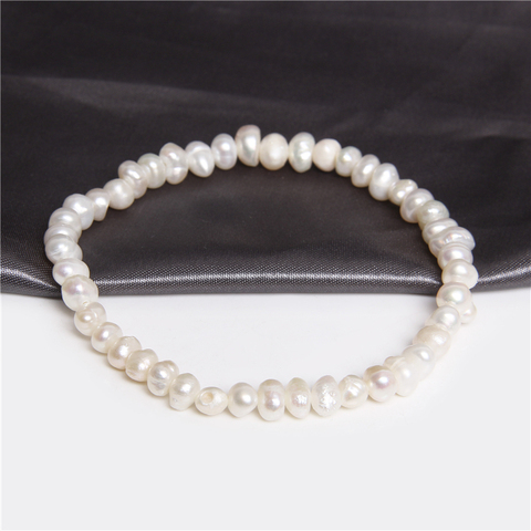Bracelet à perles blanches naturelles pour femmes, 5-5.5mm, élastique, véritable perle Baroque, bijoux fins, cadeaux ► Photo 1/6