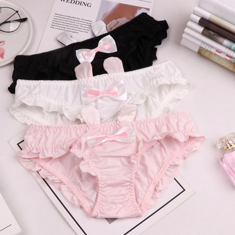 Lolita – sous-vêtements en coton à nœud papillon pour filles, culotte à volants sans couture, slips solides en oreilles de lapin, Lingerie d'étudiant ► Photo 1/6