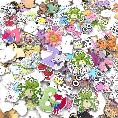 50 pièces boutons de couture en bois Animal Scrapbooking hibou/Gog/oiseau/fleurs WB421 ► Photo 1/1