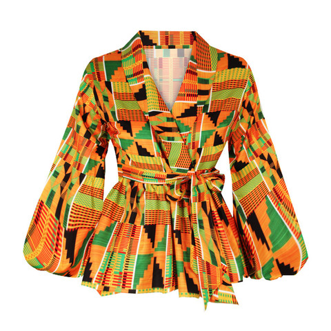 Sexy col en V lanterne manches chemise femmes vêtements africains 2022 mode africaine Dashiki imprimer chemise fête robes africaines pour les femmes ► Photo 1/1