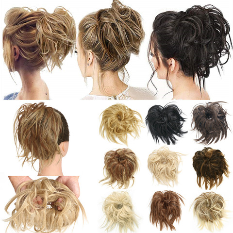 SARLA faux cheveux Flexible désordre Chignon Chignon bandeau élastique pour cheveux Chignon Scrunchy extension synthétique bouclés postiche beignet Afro cheveux ► Photo 1/5