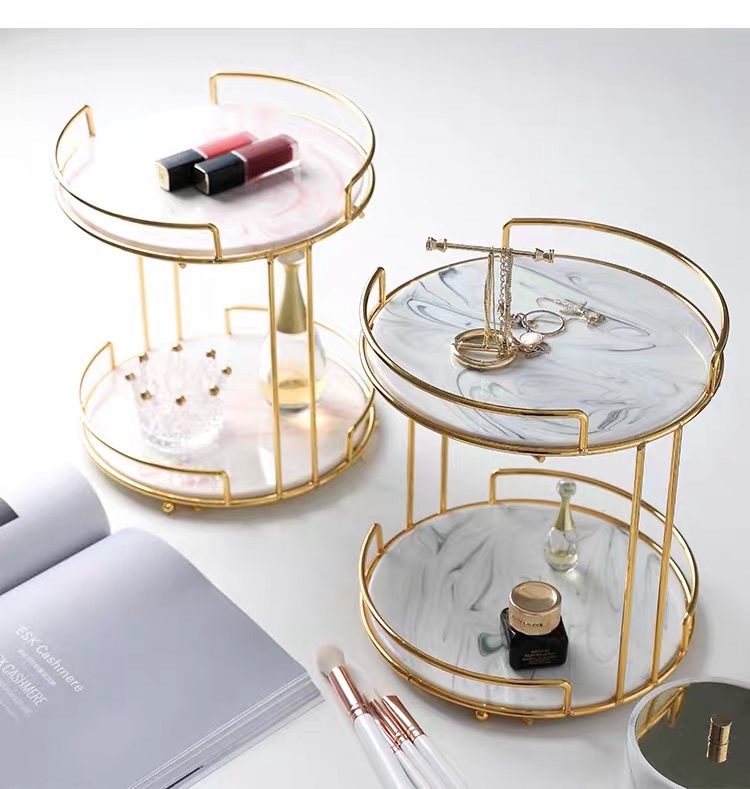 Plateau de vanité nordique à Double étage pour rangement de cosmétiques, présentoir de bureau créatif pour coiffeuse, porte-bijoux, pour princesse, finition ► Photo 1/5