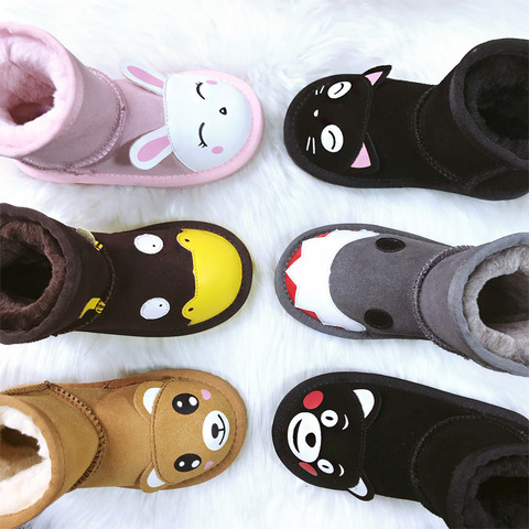 Chaussures d'hiver en cuir de vache pour enfant, bottes avec dessin animé avec petits animaux, bottes d'hiver, chaudes et en velours ► Photo 1/6