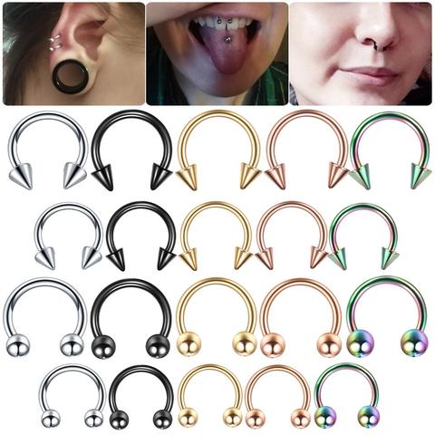 Lot de 2 Piercings d'oreilles en acier, anneaux de nez, en fer à cheval, Septum, Helix, Nariz, lèvres, sourcils, Tragus CBR ► Photo 1/6