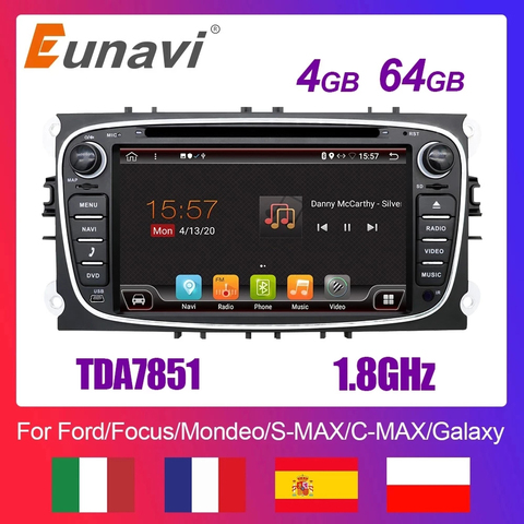 Lecteur multimédia Eunavi 2 Din Android voiture DVD GPS pour FORD Focus 2 II Mondeo S-MAX C-MAX Galaxy 2Din 4G 64GB IPS écran tactile ► Photo 1/6