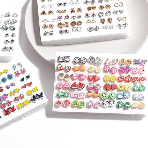 Styles divers strass, fleurs, forme animale, cristal, en plastique, petits clous de boucles d'oreilles, ensemble de bijoux pour femmes et filles, 18/36/100 paires ► Photo 1/6