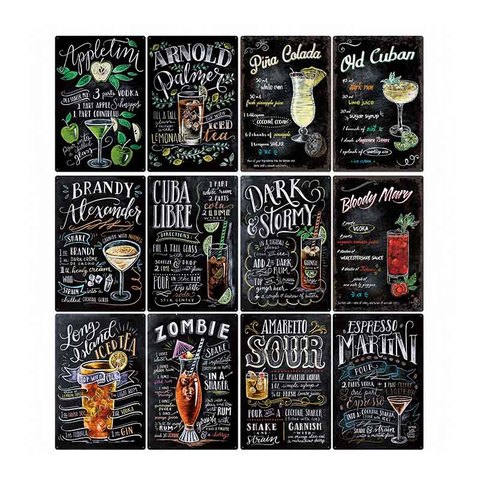 Affiches de Cocktail classiques métal signes Mojito Martini Vintage Plaque barre Pub Club mur plaques décoratives décor à la maison 20*30 cm ► Photo 1/6