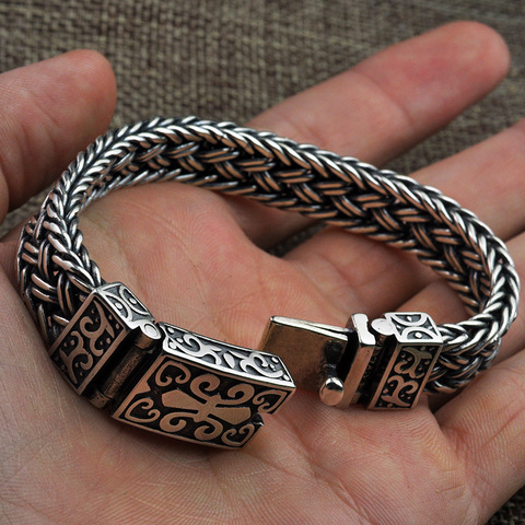 Bracelet en argent Sterling 925 pour hommes et femmes, large 11mm, rétro, Punk Rock, chaîne à maillons, bijoux thaïlandais en argent ► Photo 1/6