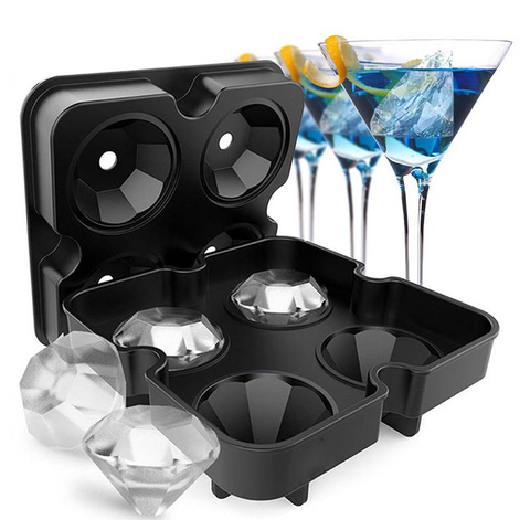 Plateau à glaçons en Silicone fabricant de boules de whisky moules à glace forme moule à chocolat pour barre de fête moule à boule de glace en diamant 4 cellules ► Photo 1/6