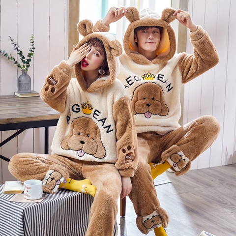 Pyjama unisexe Couple, ensemble épais et chaud à manches longues, dessin animé, vêtements de maison mignons, costume d'hiver, collection vêtements de nuit en flanelle ► Photo 1/6