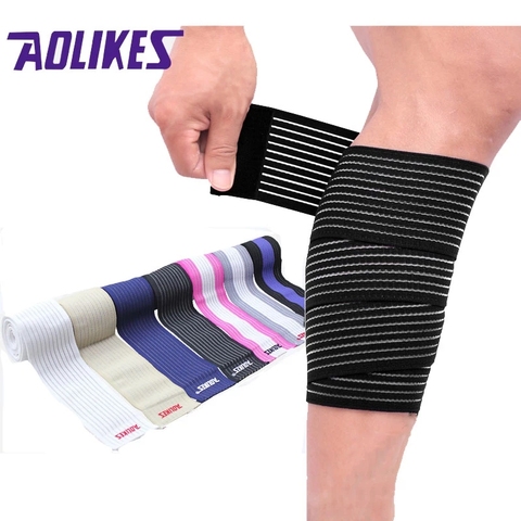 AOLIKES 1 pièces 90*7.5cm Powerlifting bande élastique jambe Compression mollet genou soutien sangle enveloppes bande orthèse sport sécurité ► Photo 1/6