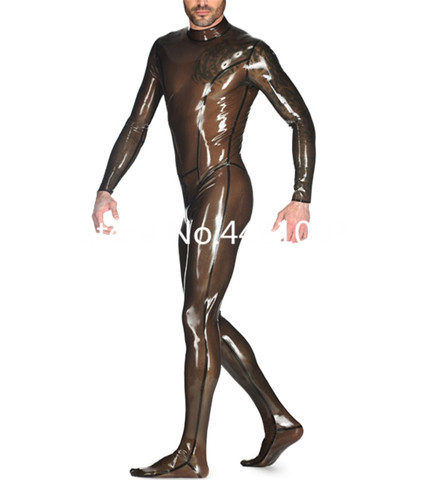 Sexy Sexy Latex caoutchouc dos Zip Catsuit hommes Sexy fétiche caoutchouc Club combinaisons grande taille combinaison body avec des chaussettes ► Photo 1/3