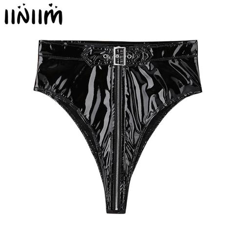 Femmes Sexy Lingerie culotte haute coupe zippée avec ceinture slips sous-vêtements sous-vêtements Femme Latex bikini Clubwear culottes ► Photo 1/6