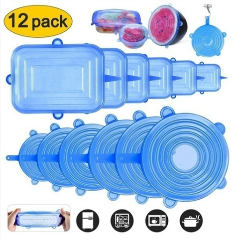 12 pièces Silicone Stretch couvercles universel Silicone emballage alimentaire bol Pot couvercle Silicone couverture extensible magique couvercle livraison directe ► Photo 1/6