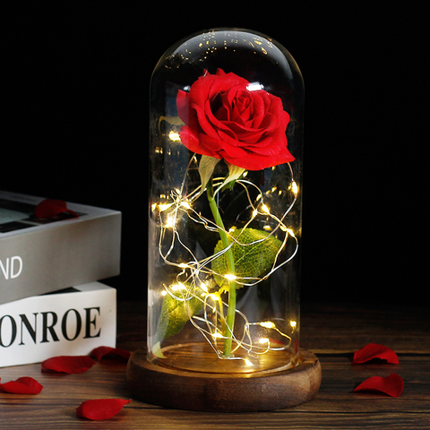 La belle et la bête Rose Rose en LED dôme en verre pour toujours Rose rouge Rose saint valentin fête des mères cadeau romantique spécial ► Photo 1/6