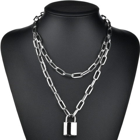 DIEZI-collier avec chaîne à Double chaîne pour hommes, serrure à la mode, couleur or argent, pendentif Punk, cadenas, pendentif, bijoux ► Photo 1/6