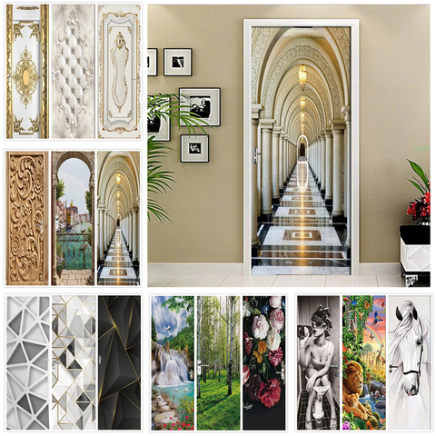 Couloir PVC porte autocollant moderne 3D bricolage abstrait mode papier peint salon Art porte affiche auto-adhésif Mural autocollants maison ► Photo 1/6