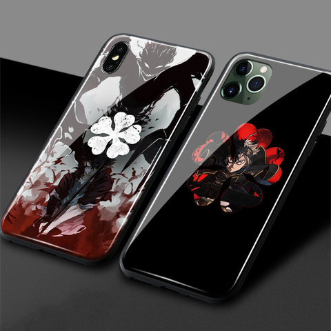 Coque de téléphone en silicone souple, étui de protection en verre, dessin animé de trèfle noir Asta, pour iPhone SE 6 6s 7 8 Plus X XR XS 11 12 mini Pro max ► Photo 1/6