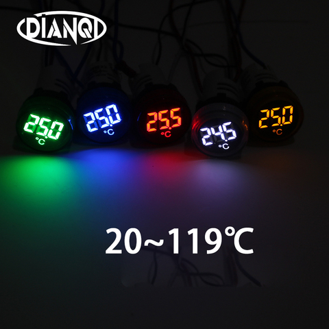 22mm LED 20-119 Celsius thermomètre numérique indicatro 50-380V bleu vert jaune blanc rouge avec indicateur de lumière LED ► Photo 1/6