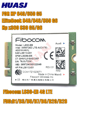 Fibocom-carte HP L830-EB, processeur Intel XMM L35286-005 LTE-Advanced Cat6, 7262 mb/s, pour processeur HP 300, pour processeur HP 640, G5 650, 840, 846, G6, X360, 850, 830 ► Photo 1/2