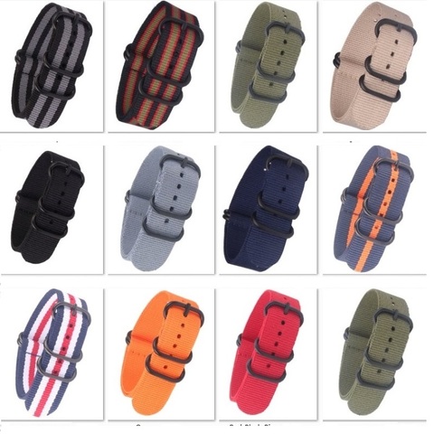Bracelets de montre style militaire pour hommes et femmes, boucle noire PVD, Nato, 18mm 20mm 22mm 24mm ► Photo 1/6