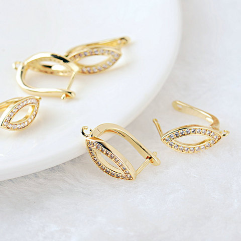 Boucle d'oreille en laiton couleur or 24K, 4 pièces, trou de 18x11MM, 1.5MM, clou en Zircon, haute qualité, accessoires pour la fabrication de bijoux ► Photo 1/3